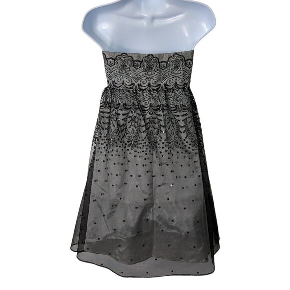 Vintage Y2K Zum Zum Strapless Formal Mini Dress Black Gray Glitter Sequins - Picture 2 of 9